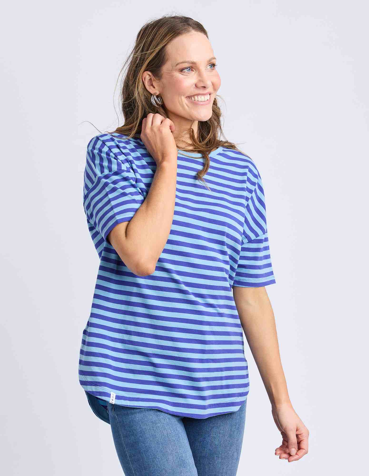 Elm - Lauren Short Sleeve Tee - Ocean Blue Stripe