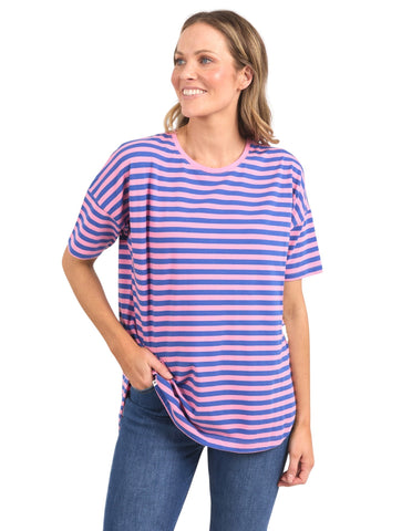 Elm - Lauren Stripe S/S Tee - Strawberry & Royal Blue