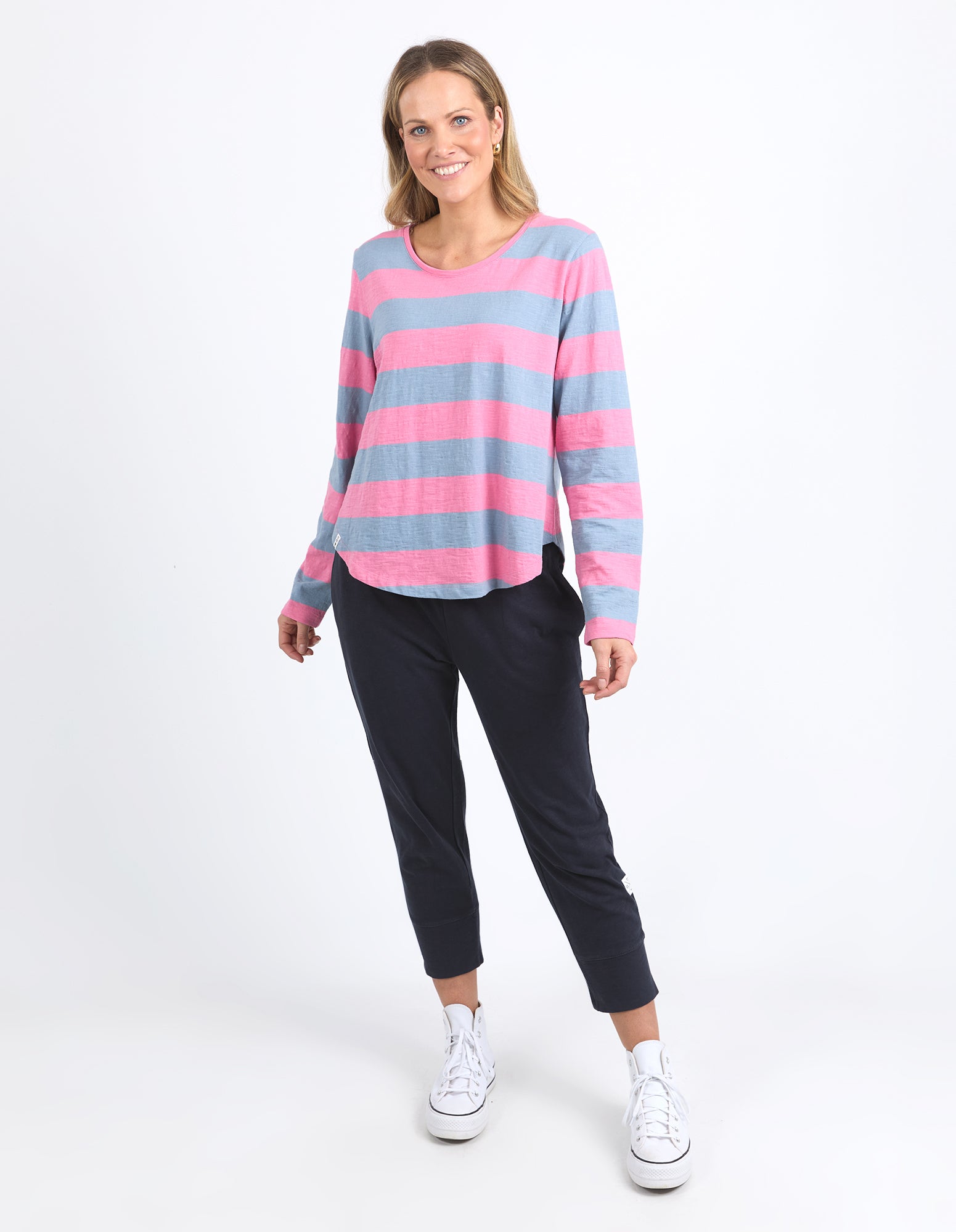 Elm - Spritz Long Sleeve Stripe Tee - Geranium Pink/Steel Blue