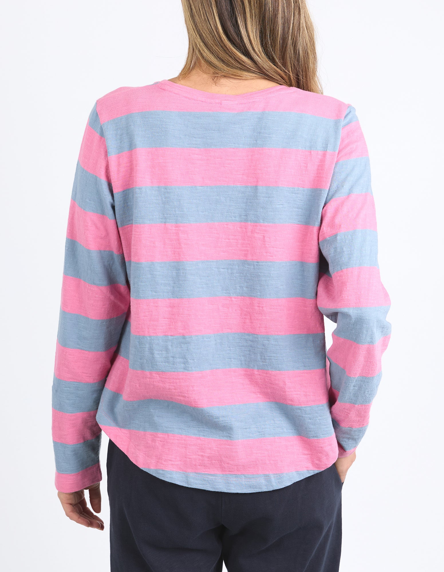 Elm - Spritz Long Sleeve Stripe Tee - Geranium Pink/Steel Blue