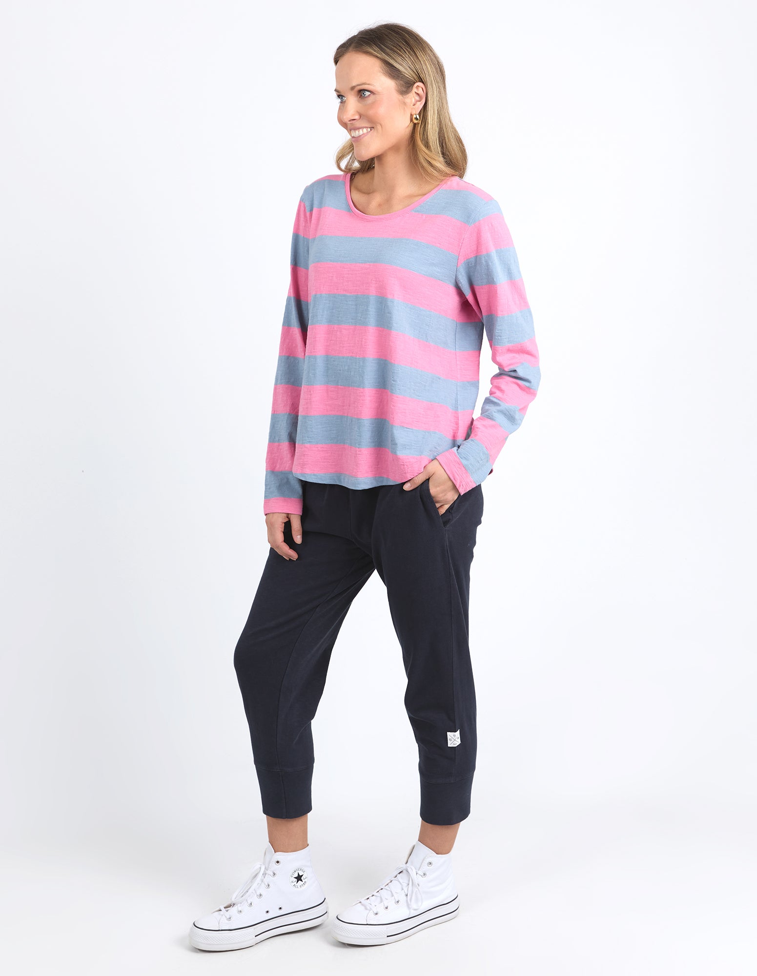 Elm - Spritz Long Sleeve Stripe Tee - Geranium Pink/Steel Blue