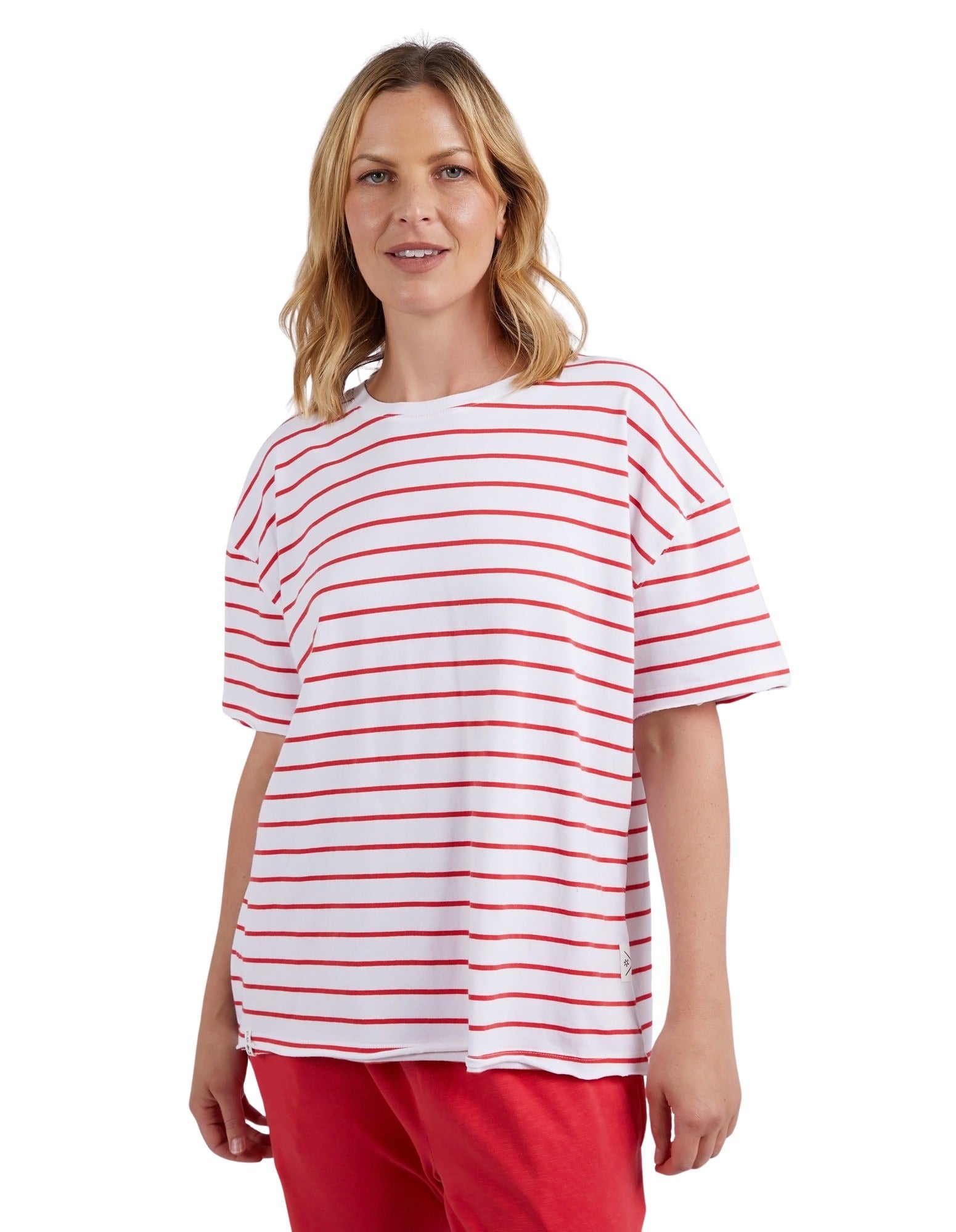 Elm - Winona Australian Cotton Stripe Tee - Bittersweet Red & White