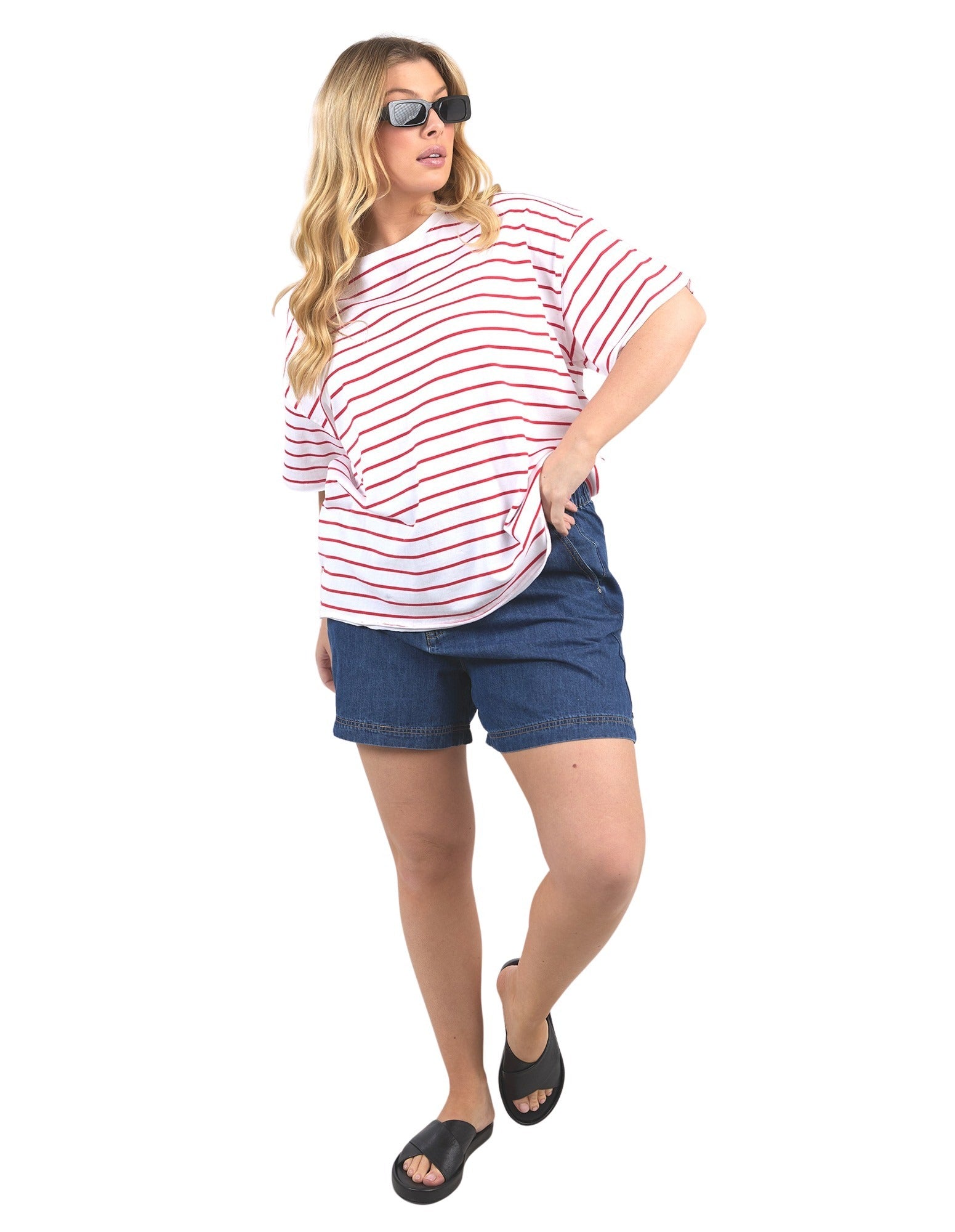 Elm - Winona Australian Cotton Stripe Tee - Bittersweet Red & White