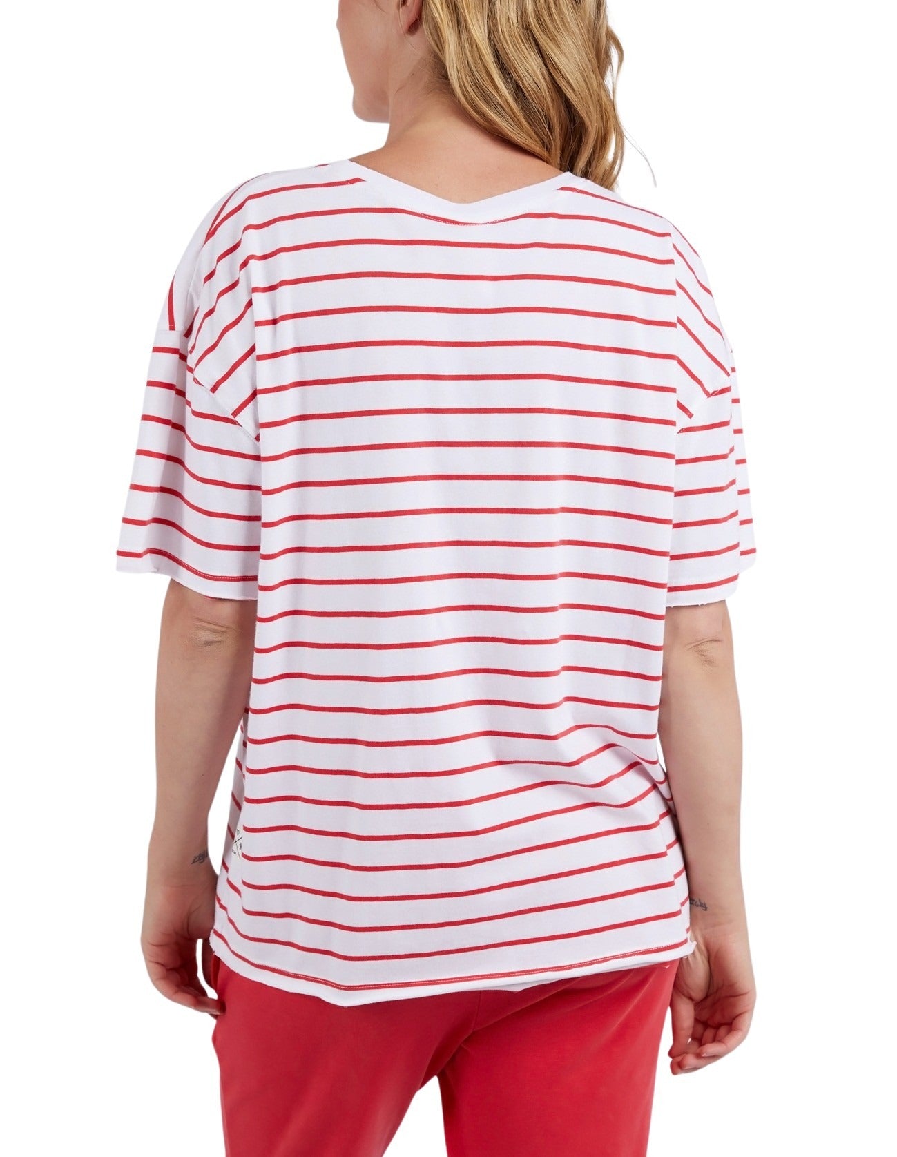 Elm - Winona Australian Cotton Stripe Tee - Bittersweet Red & White