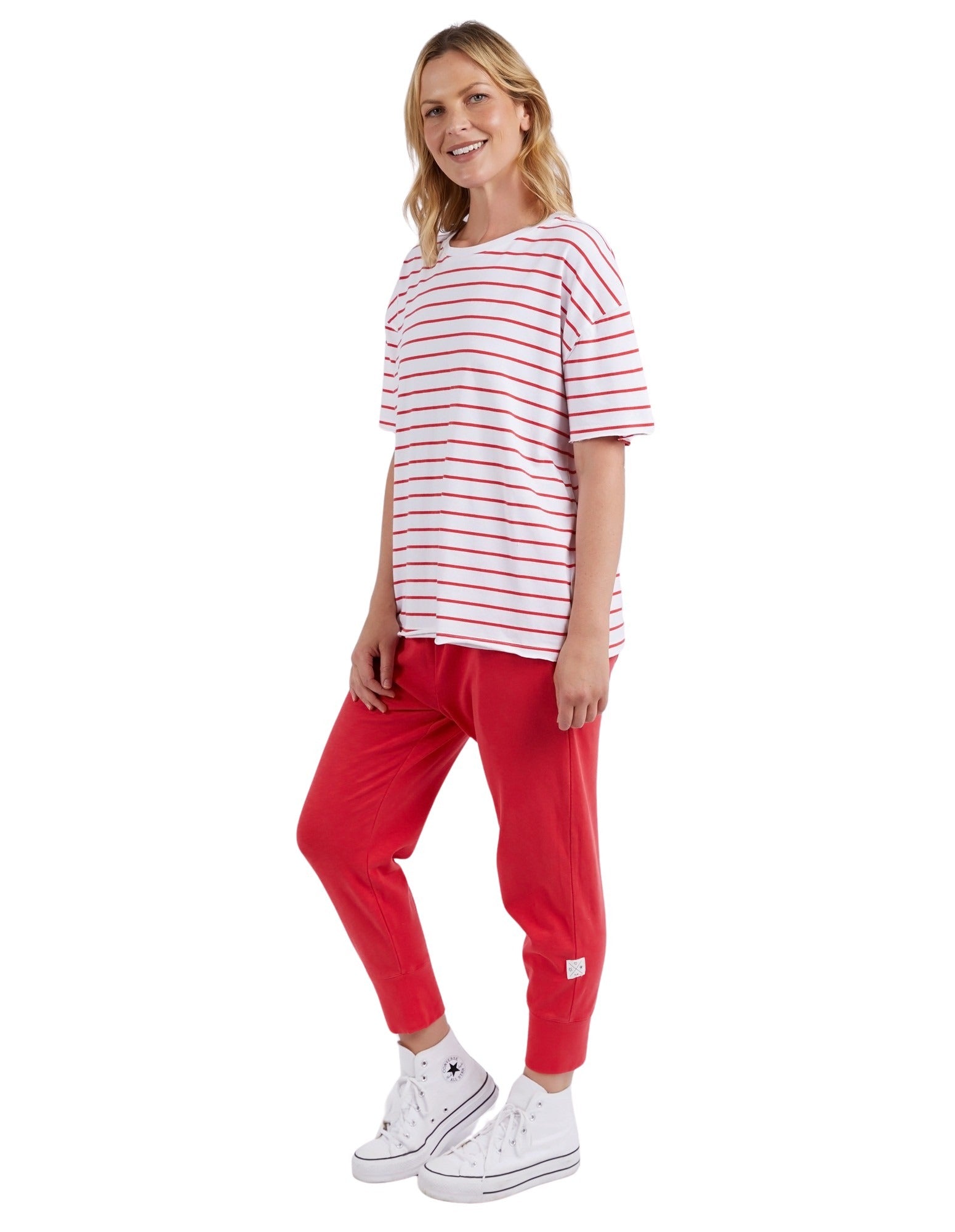 Elm - Winona Australian Cotton Stripe Tee - Bittersweet Red & White