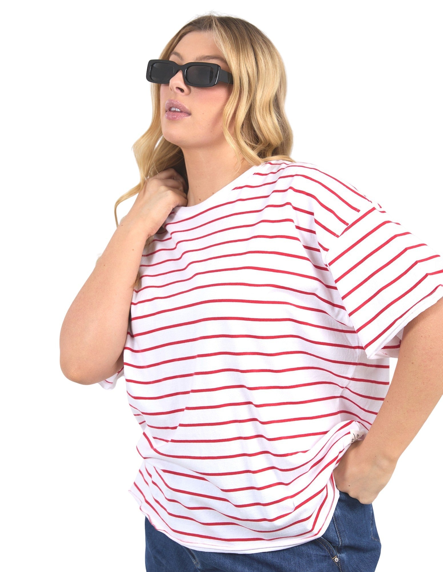 Elm - Winona Australian Cotton Stripe Tee - Bittersweet Red & White