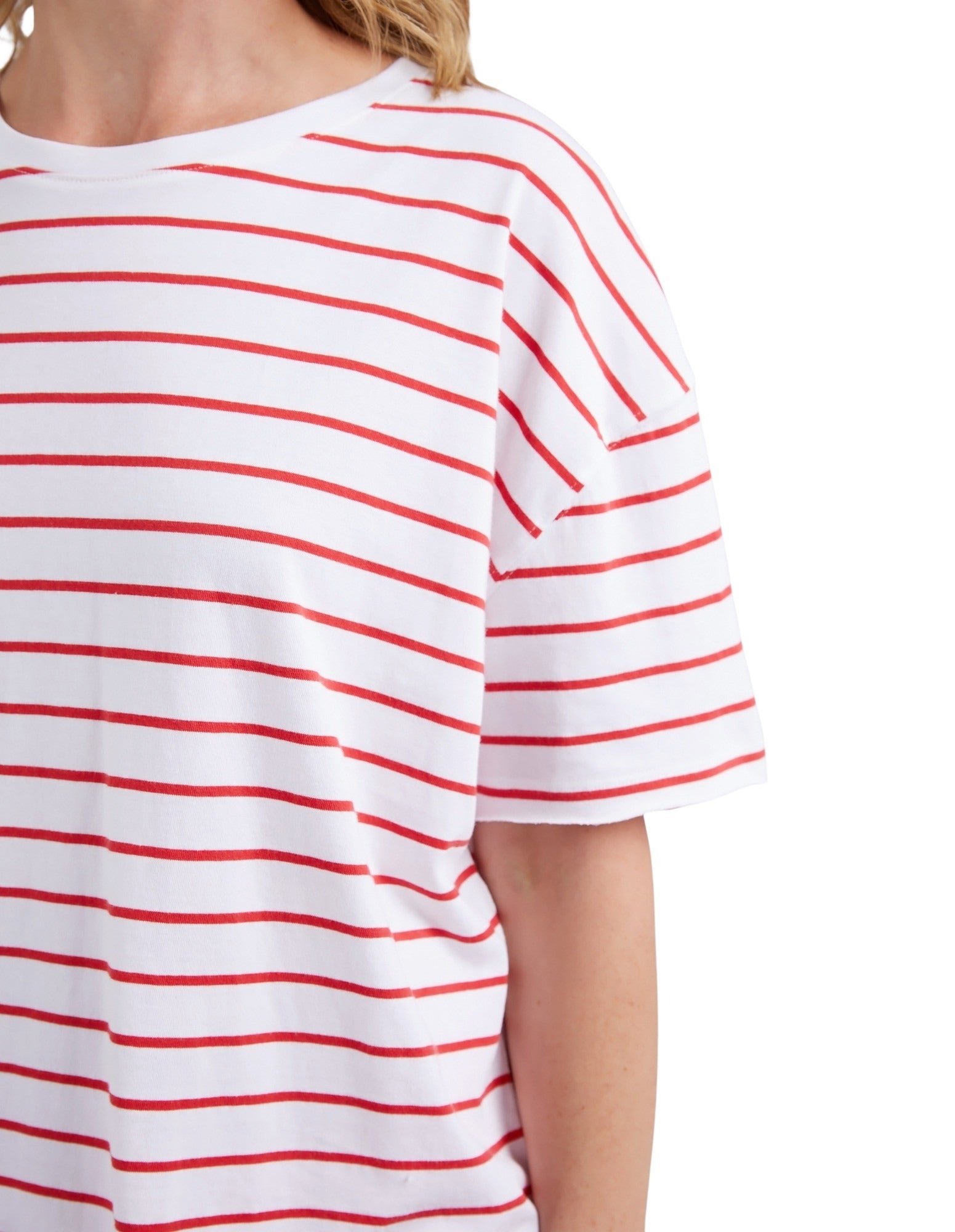 Elm - Winona Australian Cotton Stripe Tee - Bittersweet Red & White