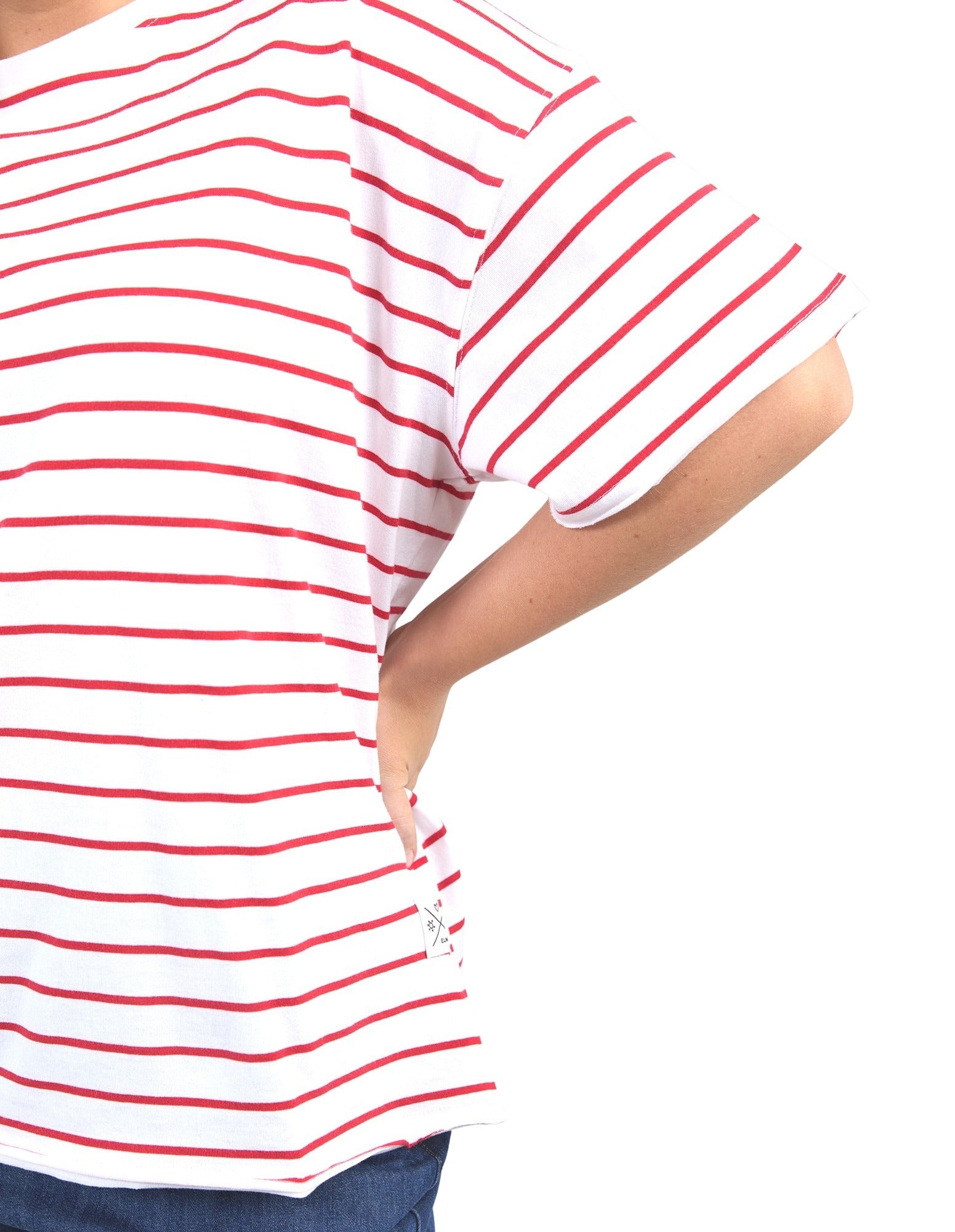 Elm - Winona Australian Cotton Stripe Tee - Bittersweet Red & White