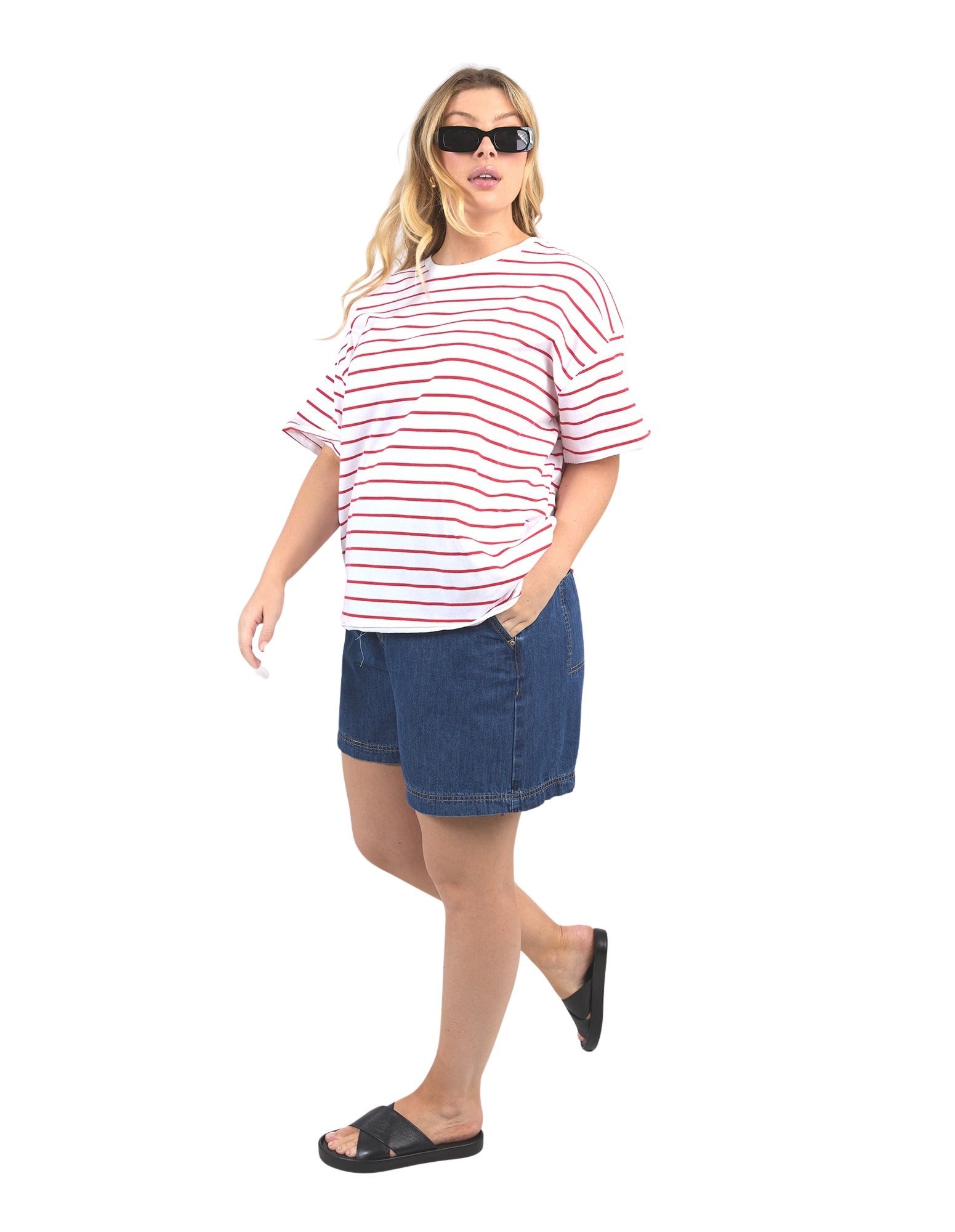 Elm - Winona Australian Cotton Stripe Tee - Bittersweet Red & White