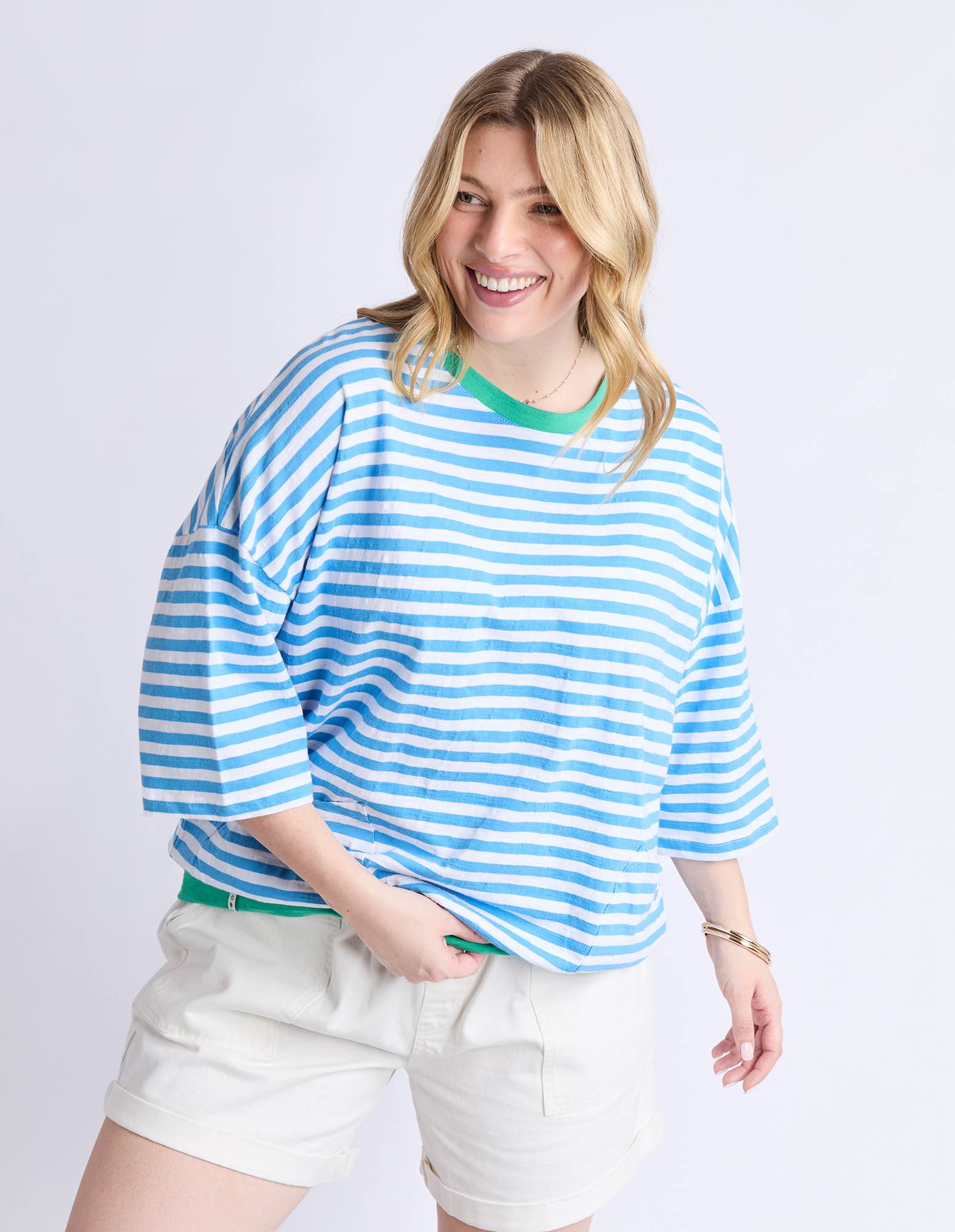 Elm - Mazie Stripe Ringer Sweat - Azure / White - NEW COLOUR!