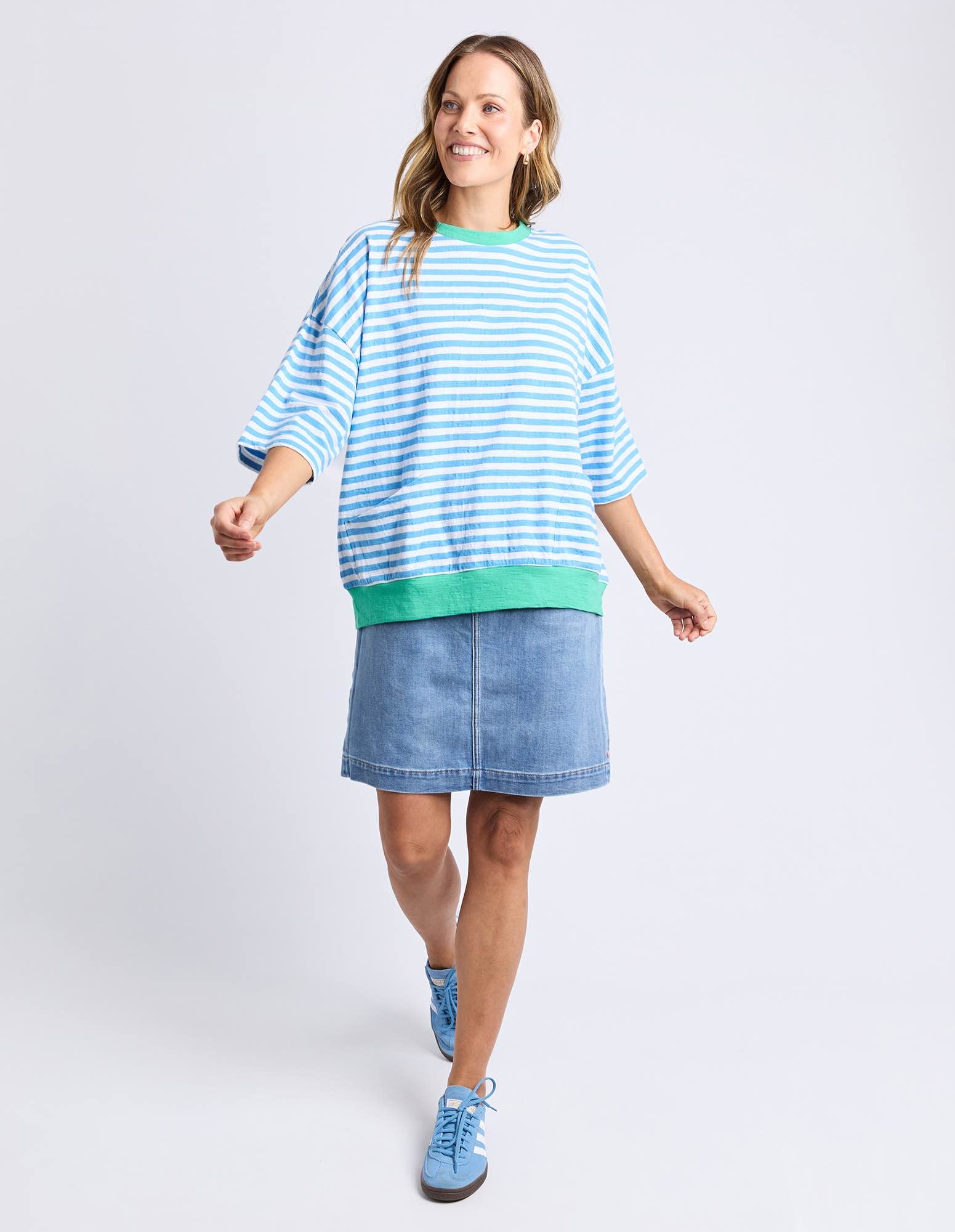 Elm - Mazie Stripe Ringer Sweat - Azure / White - NEW COLOUR!