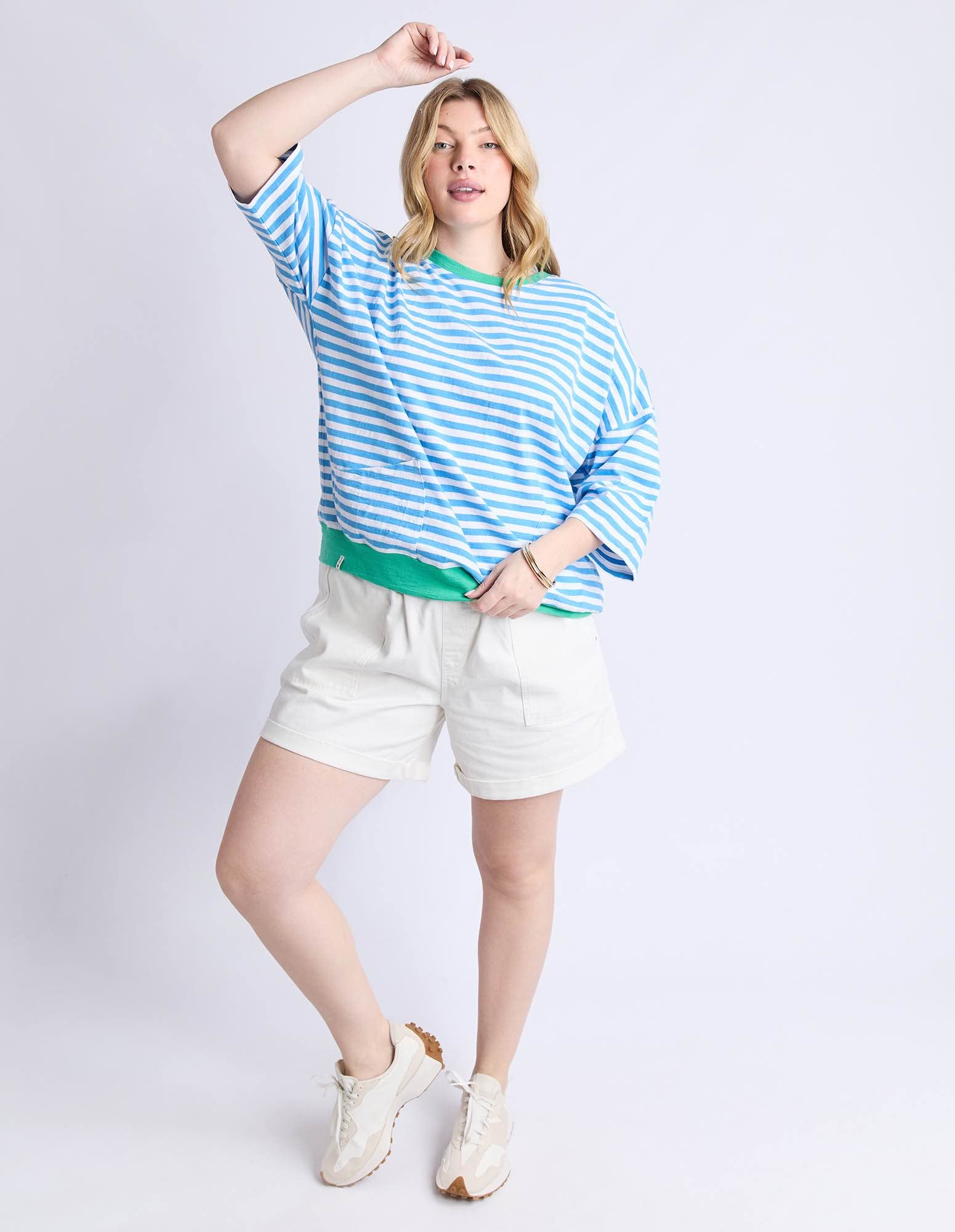 Elm - Mazie Stripe Ringer Sweat - Azure / White - NEW COLOUR!