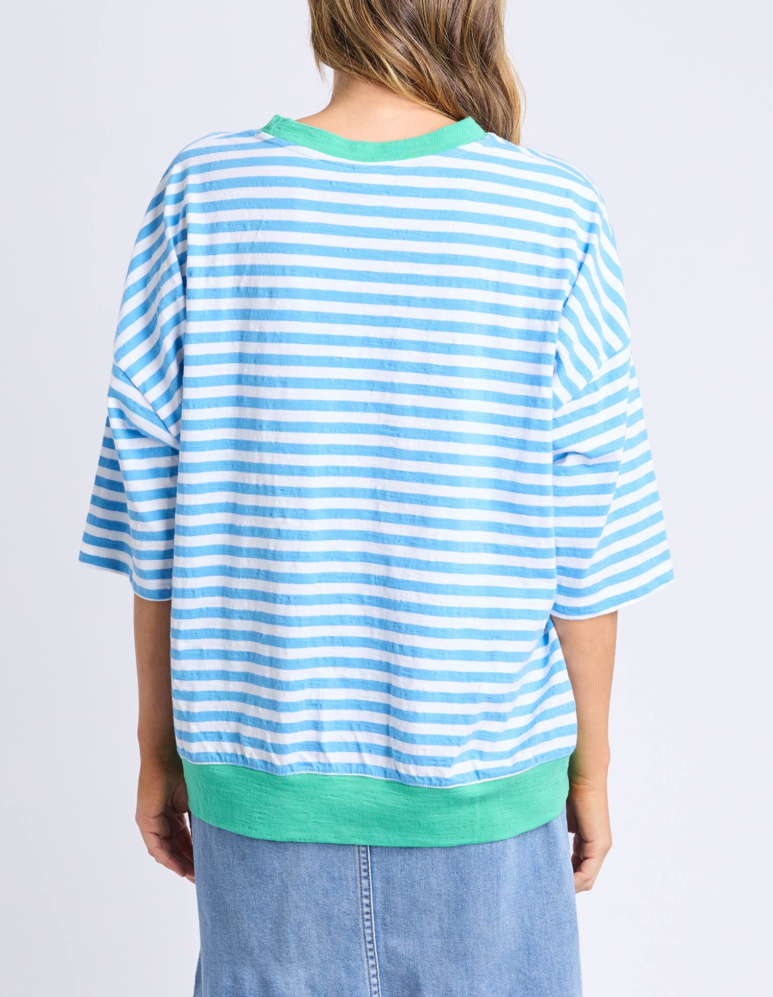 Elm - Mazie Stripe Ringer Sweat - Azure / White - NEW COLOUR!