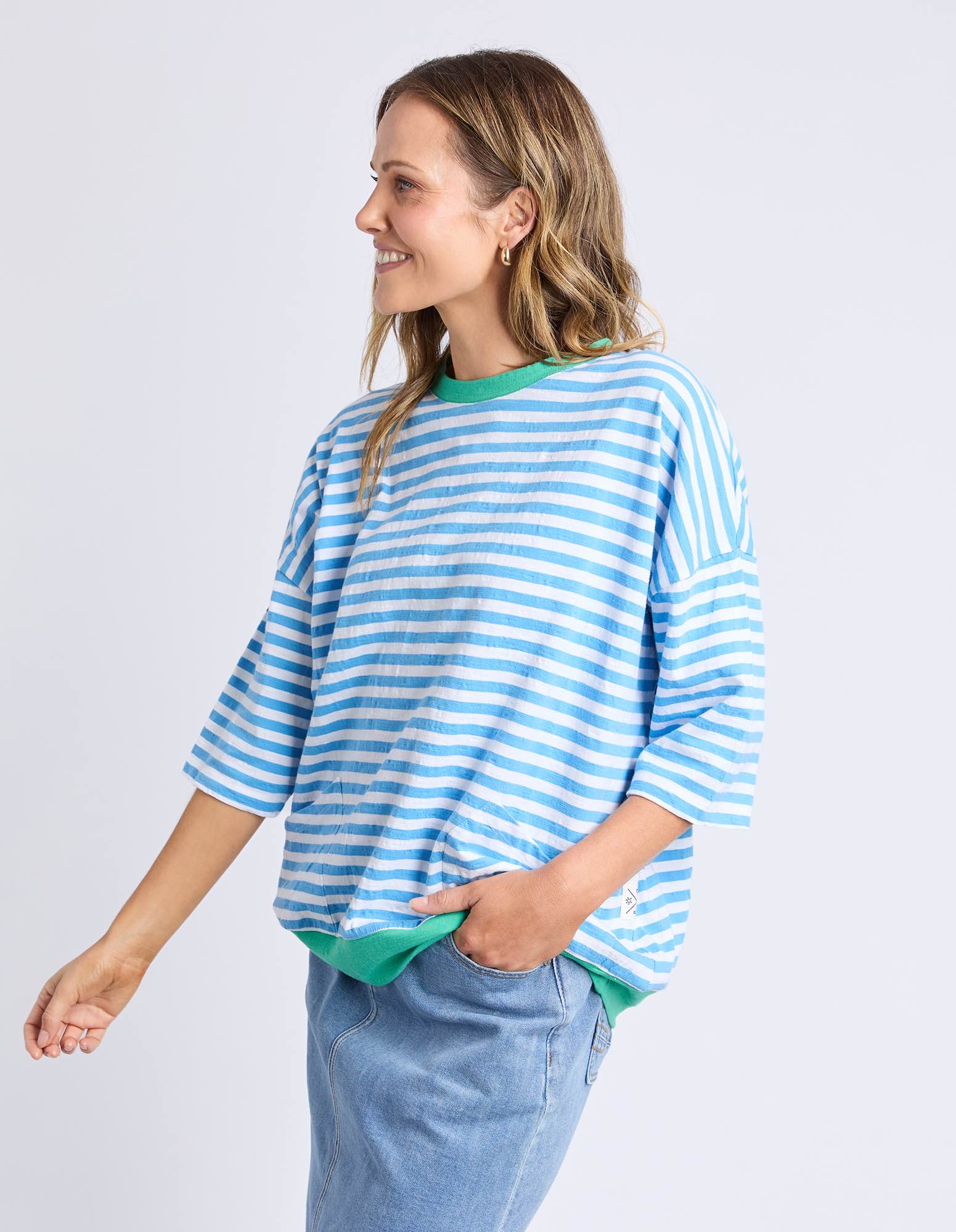 Elm - Mazie Stripe Ringer Sweat - Azure / White - NEW COLOUR!
