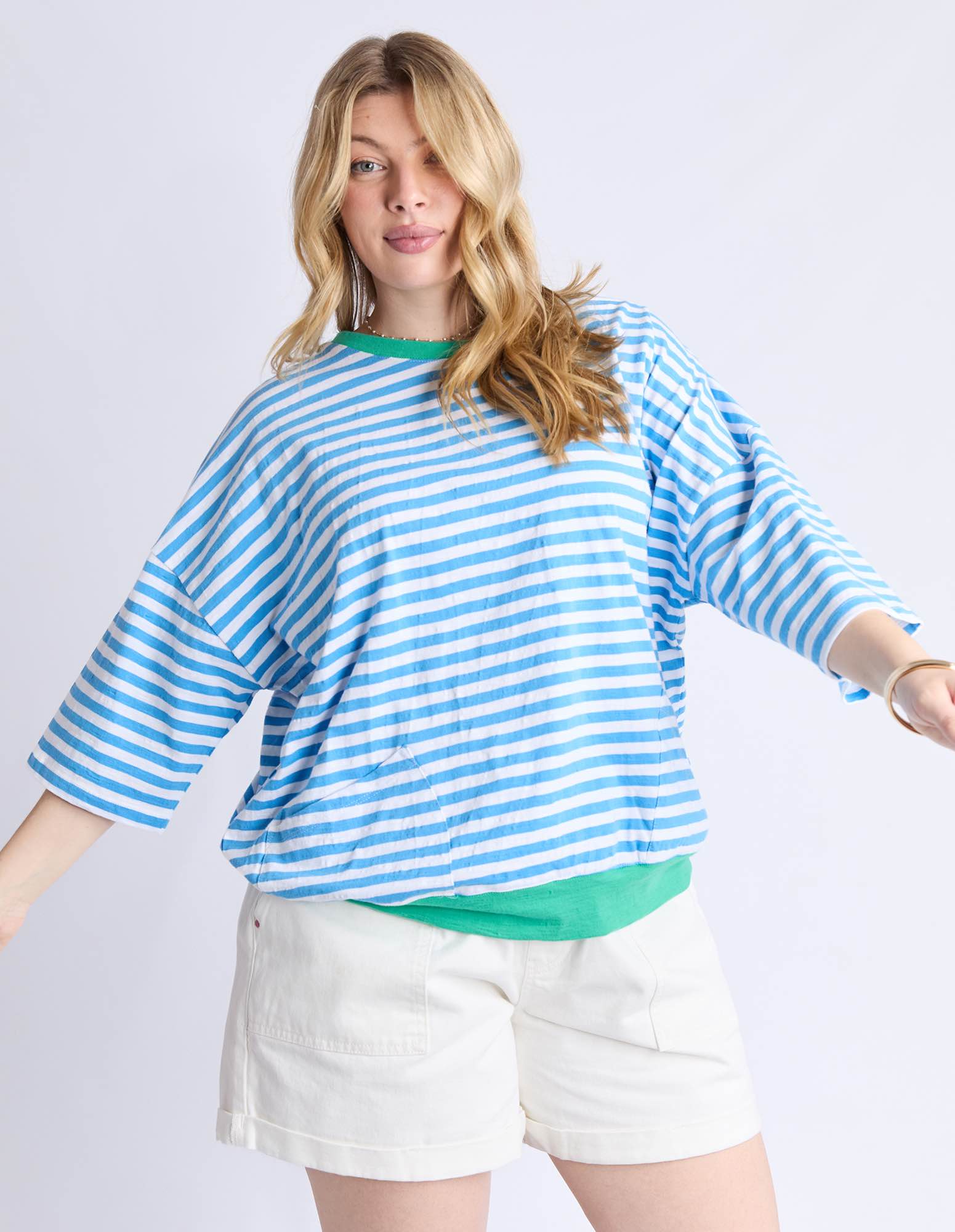 Elm - Mazie Stripe Ringer Sweat - Azure / White - NEW COLOUR!