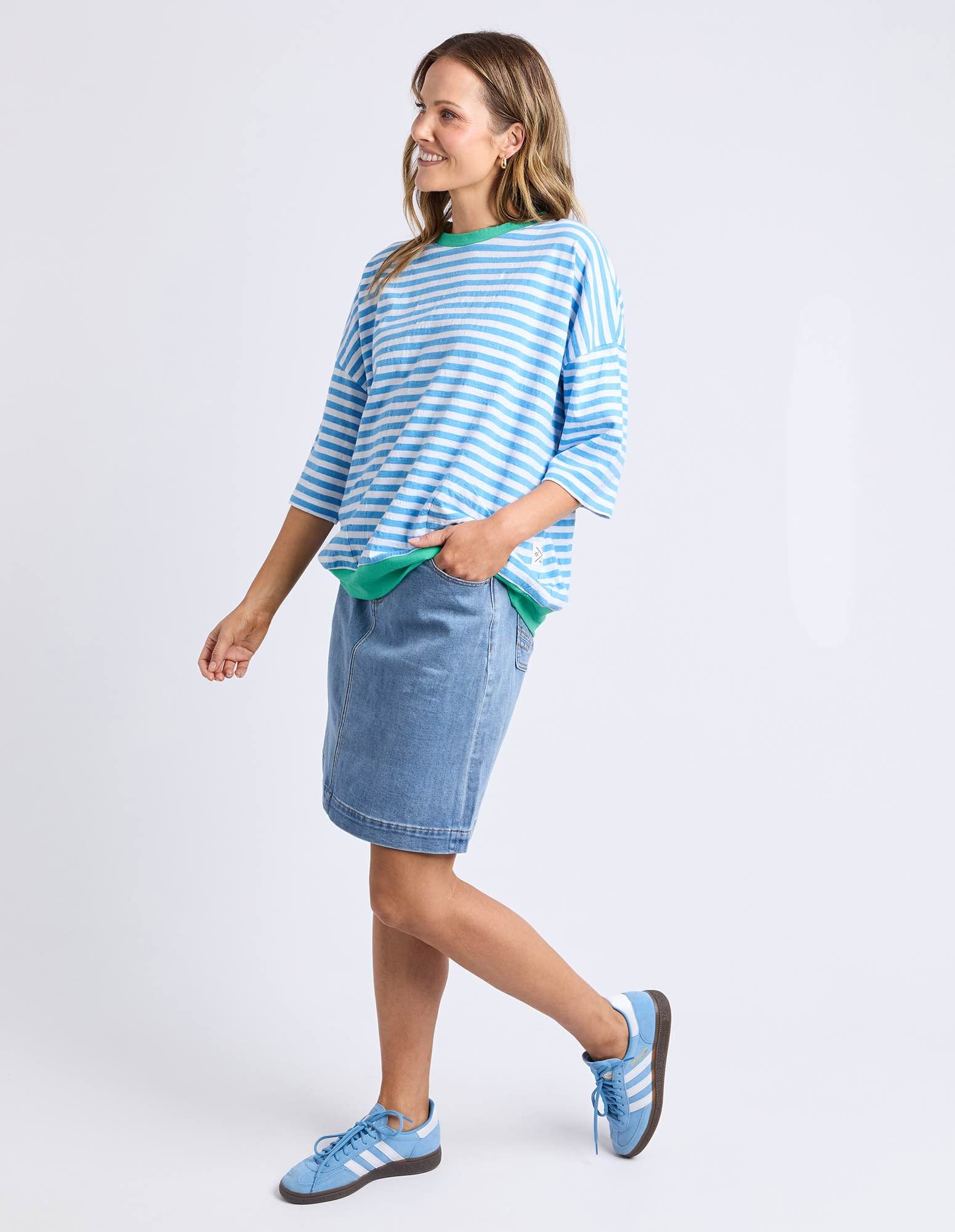 Elm - Mazie Stripe Ringer Sweat - Azure / White - NEW COLOUR!