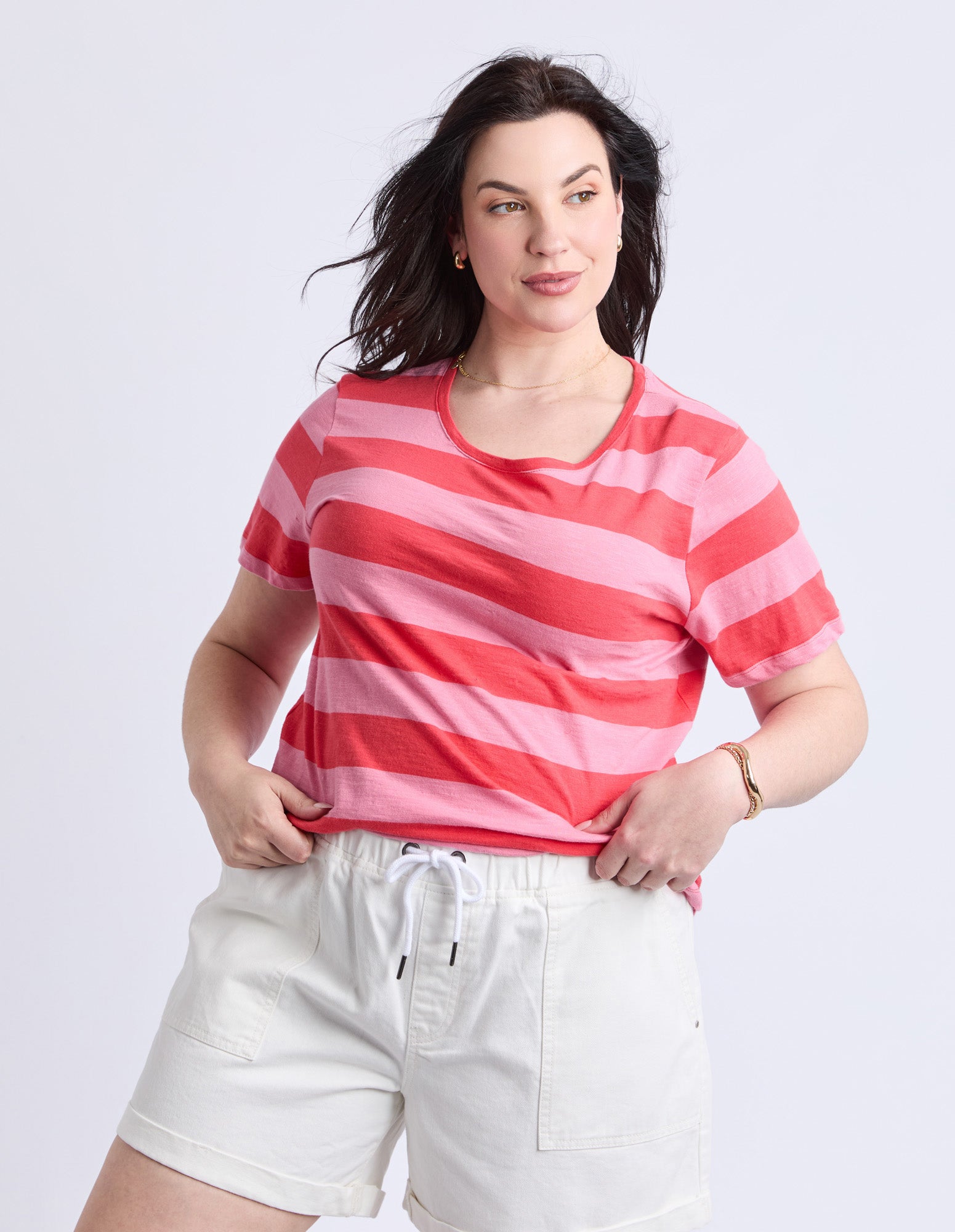 Elm - Spritz Short Sleeve Stripe Tee - Cayenne / Pink