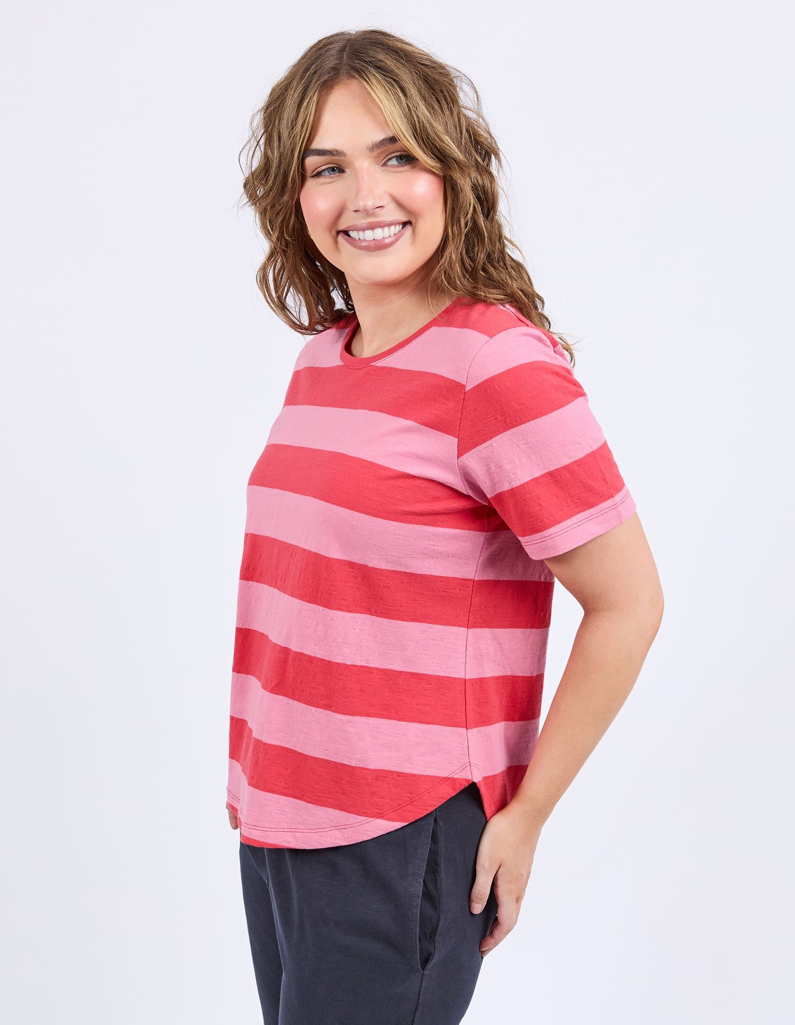 Elm - Spritz Short Sleeve Stripe Tee - Cayenne / Pink
