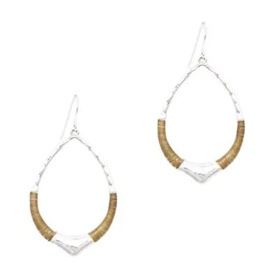 Fabienne Brass Range - Two Tone Wire Wrap Pointed Teardrop Earrings