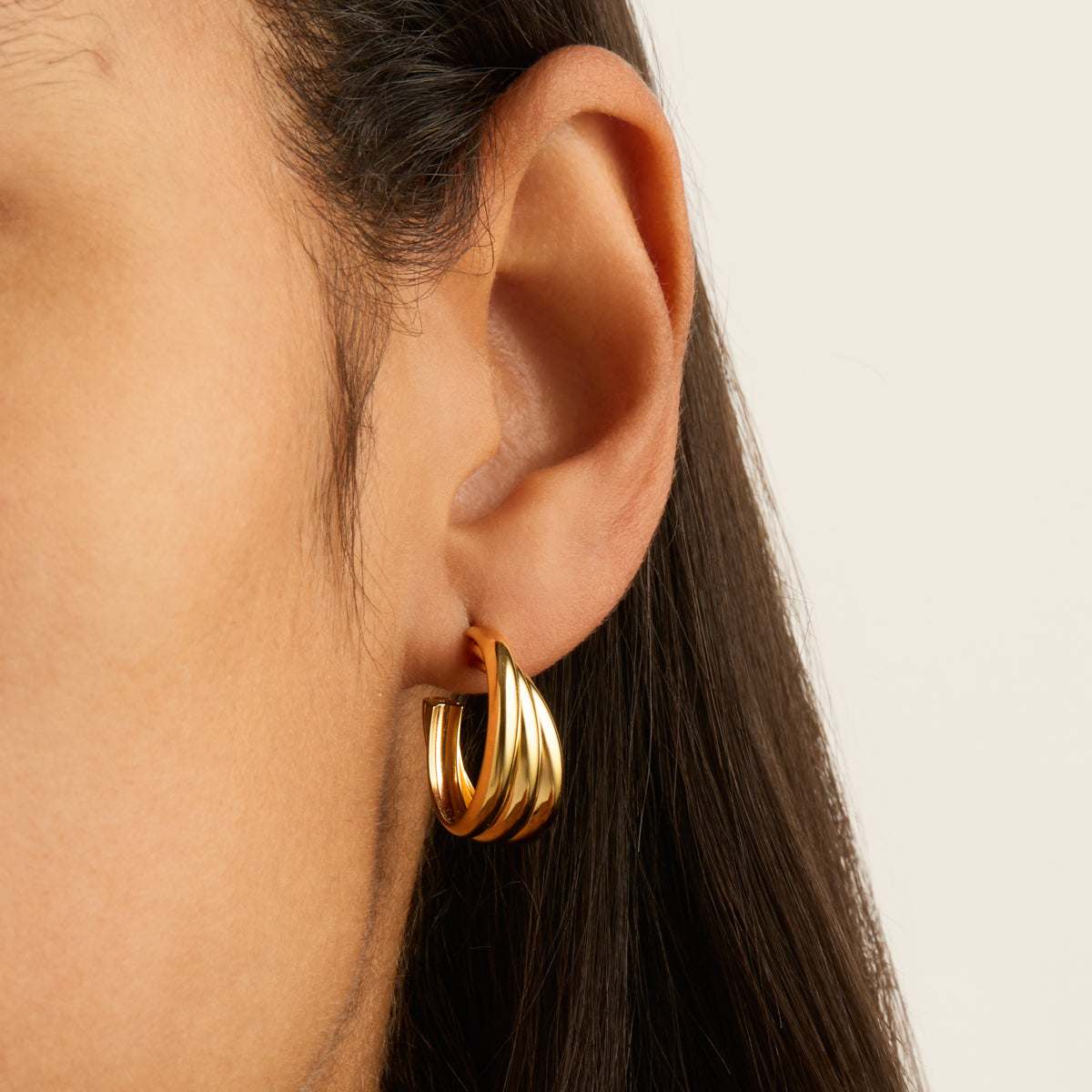 Najo E7002 Ripple Hoop Gold Earrings