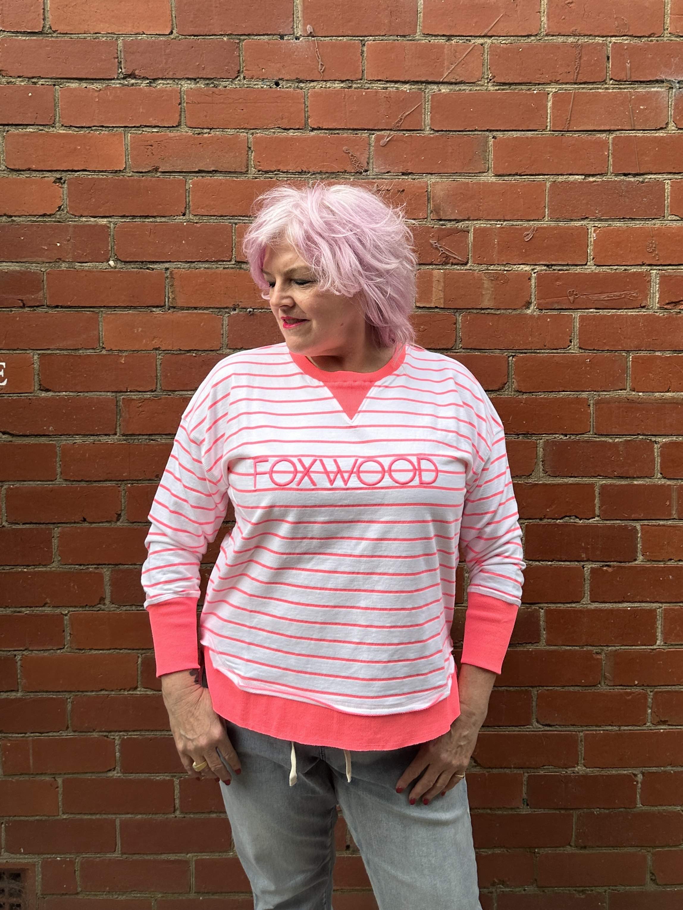 Foxwood Simplified Crew - Stripe Neon Pink - NEW COLOUR!