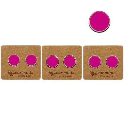 Ear Mints - 7mm Round Enamel Stud Earrings - Electric Pink
