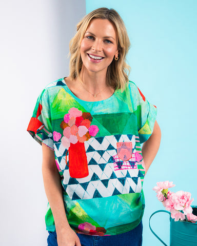 Janey Forbes X Elm - Private Universe Top - Green Print