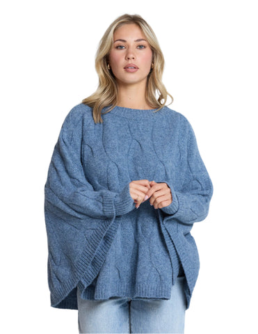 Cable Poncho Denim