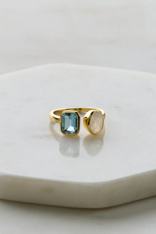 Zafino Skylar Ring - Gold Moonstone/Blue Topaz