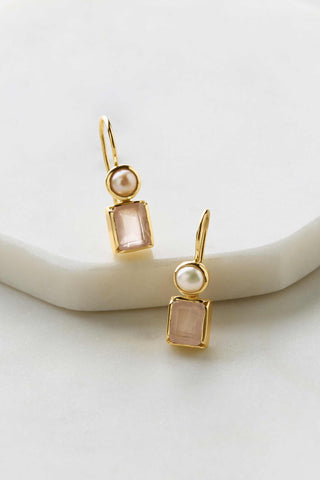 Zafino Willow Earring - Gold with Rose Quartz & Pearl