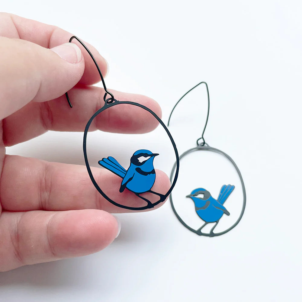 Denz & Co - Midi Wren Earrings - Blue/Black