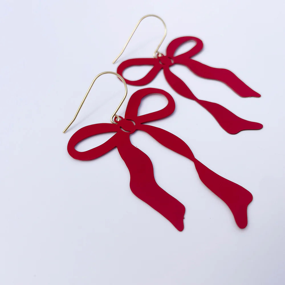 Denz & Co - Midi Christmas Bow Earrings - Red