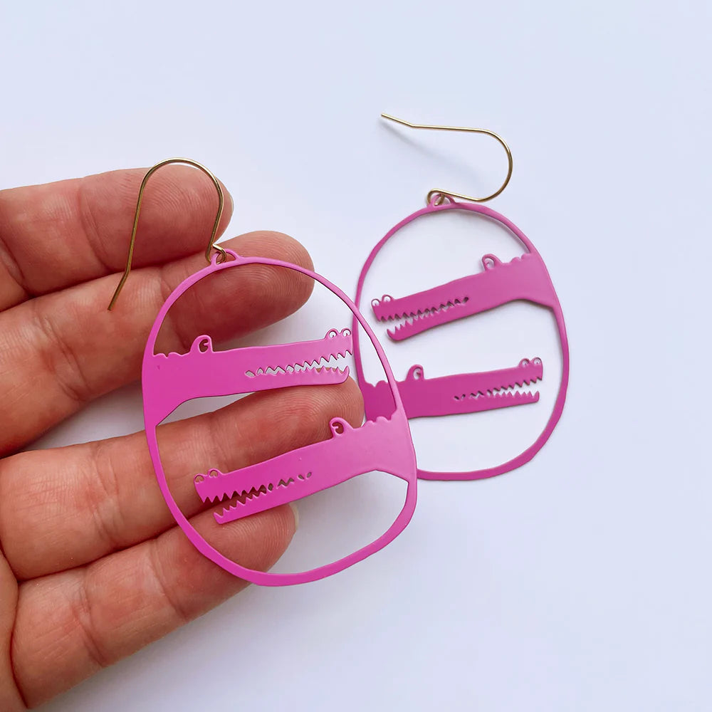 Denz & Co - Croc Earrings - Hot Pink