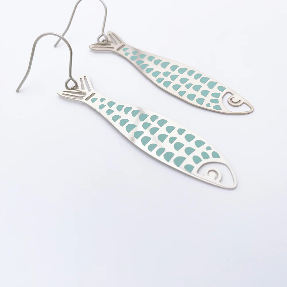 Denz & Co - Midi Fishy Earrings - Silver & Blue