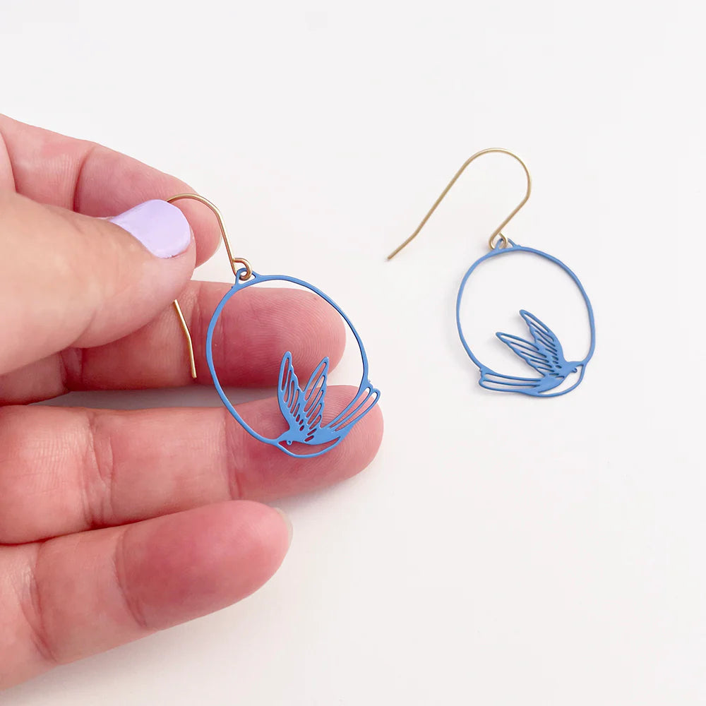 Denz & Co. - Mini Swallow Earrings - Blue