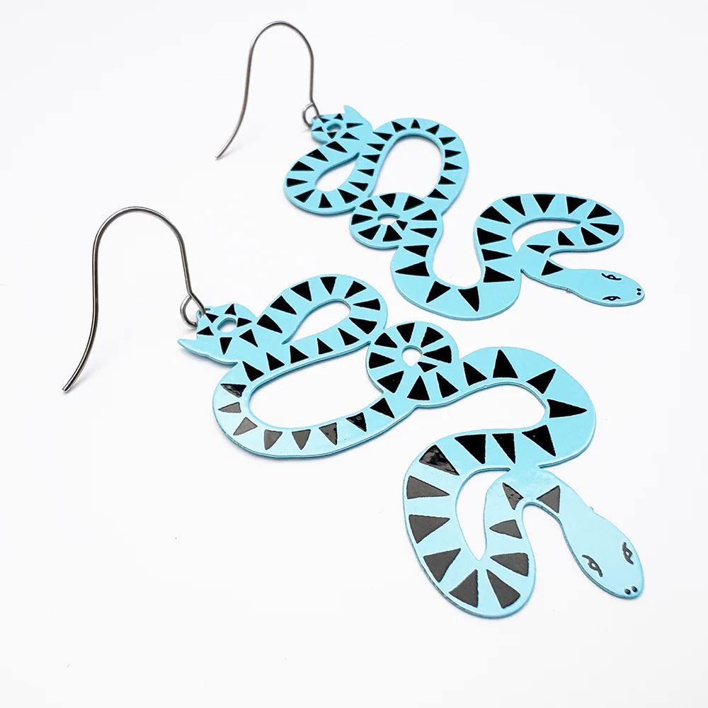 Denz & Co - Snake Earrings - Blue & Black