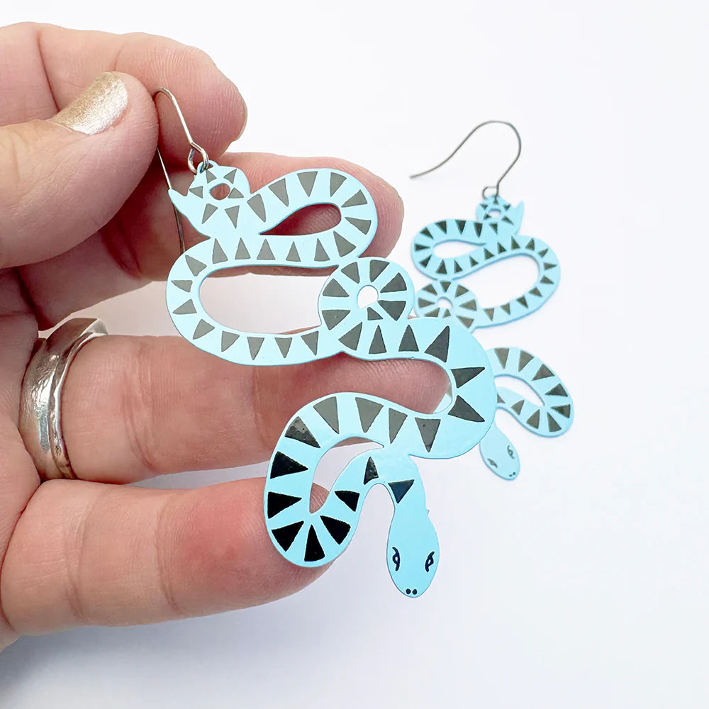 Denz & Co - Snake Earrings - Blue & Black