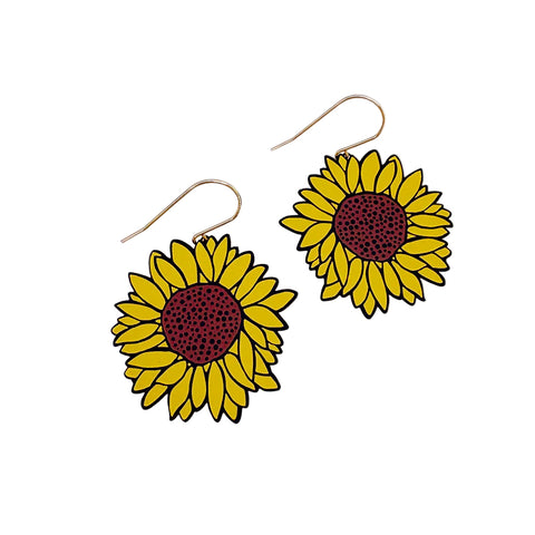 Denz Sunflower Earrings Black Brown Yellow