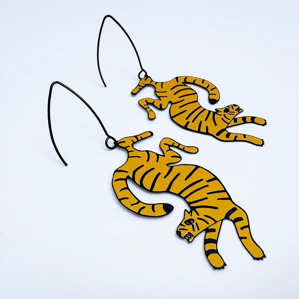 Denz & Co - Tiger Earrings - Orange & Black