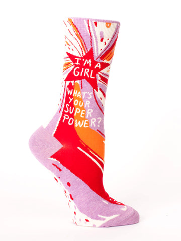 Blue Q - Crew Socks - I'm a Girl. What's Your Superpower
