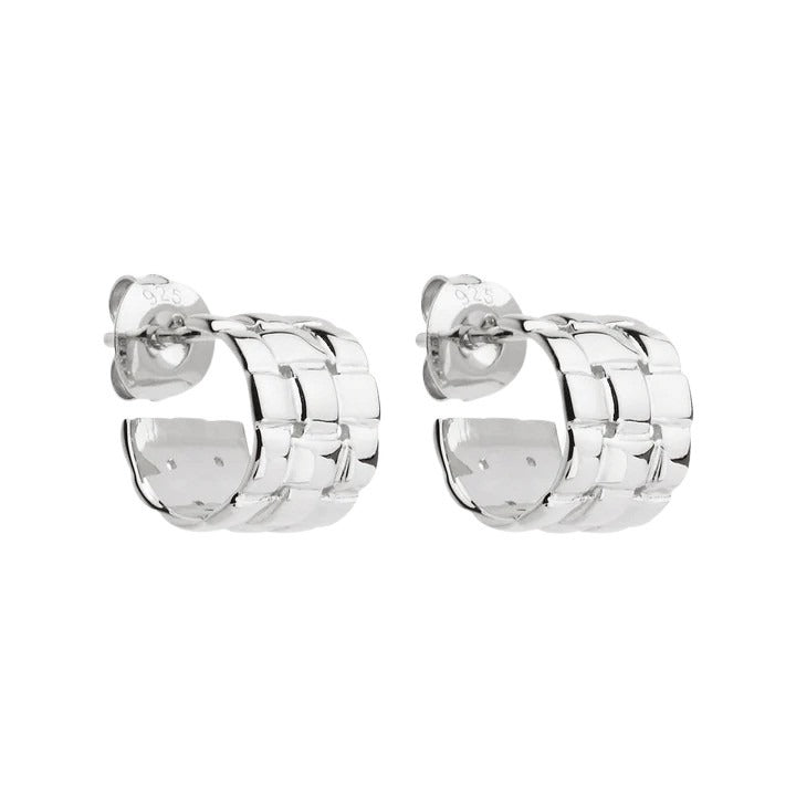 Najo E6819 Weave Stud Hoop Earrings - Silver