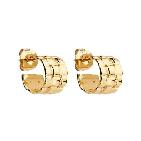 Najo E6820 Weave Stud Hoop Earrings - Gold