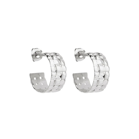 Najo E6821 Weave Stud Large Hoop Earrings - Silver